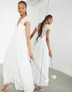 Кружевное свадебное платье с V-образным вырезом и короткими рукавами ASOS EDITION Alexandra-Белый