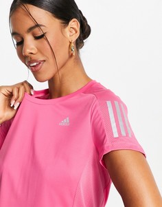 Розовая футболка с тремя полосками adidas Running-Розовый цвет