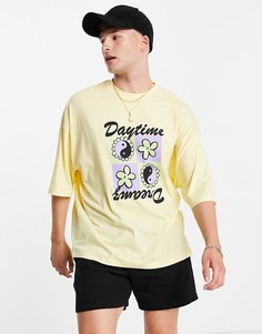 Желтая oversized-футболка с цветочным принтом ASOS DESIGN-Желтый