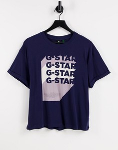 Темно-синяя футболка с рисунком с логотипом G-Star-Темно-синий