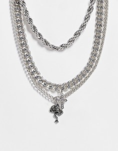 Серебристое ярусное ожерелье с подвесками в виде крестика и змеи Topshop-Серебристый