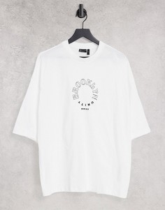 Белая oversized-футболка из органического хлопка с круглым текстовым принтом спереди ASOS DESIGN-Белый
