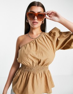 Бежевый поплиновый топ из органического хлопка на одно плечо Vero Moda Aware-Коричневый цвет