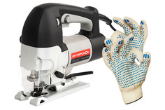 Лобзик электрический Интерскол МП-100/700Э + перчатки строительные с ПВХ точка