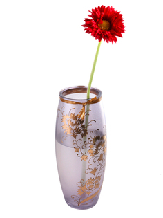 Ваза сиреневая с лентой h230 Золотые цветы без упак. Яблоко-С