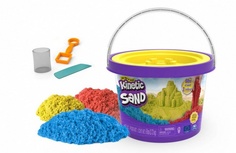 Кинетический песок Kinetic sand ведерко, (3 цвета и 3 инструмента)