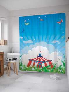 Штора для ванной JoyArty "Красочный цирковой манеж" из сатена, 180х200 см с крючками