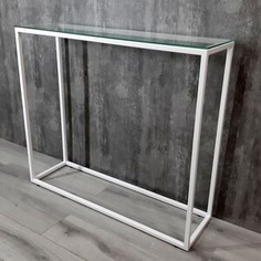 Напольная консоль Akur Loft Norman 1200 металлокаркас белый прозрачное стекло