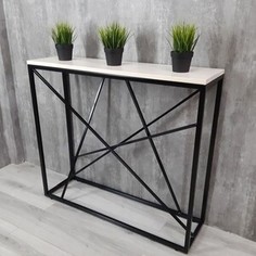Напольная консоль Akur Loft Fullerton 1200 металлокаркас черный декор беленый дуб