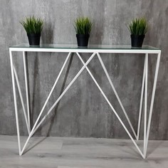 Напольная консоль Akur Loft Cary 1200 металлокаркас белый прозрачное стекло