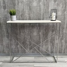 Напольная консоль Akur Loft Gavana 1200 металлокаркас хромированный декор белый
