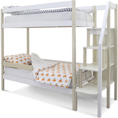Бельмарко Детская двухярусная кровать Svogen бежево-белый + бортик ограждение
