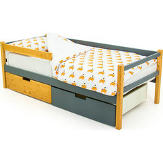 Бельмарко Детская кровать-тахта Svogen дерево-графит + ящики 1 дерево, 1 графит + бортик ограждение