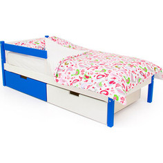 Детская кровать Бельмарко Svogen classic сине-белый + ящики 1 синий, 1 белый + бортик ограждение