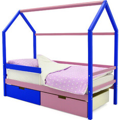Бельмарко Детская кровать-домик Svogen синий-лаванда + ящики 1 синий, 1 лаванда + бортик ограждение
