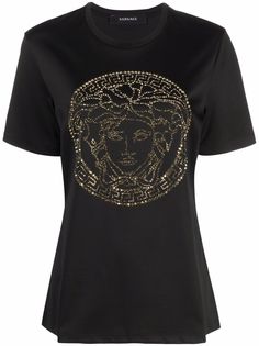 Versace футболка с кристаллами и декором Medusa