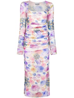 GANNI floral-print ruched dress