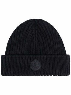 Moncler logo patch ribbed beanie