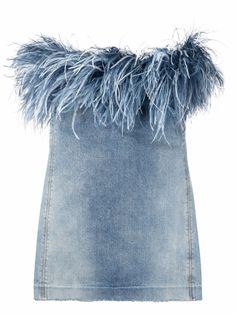 Saint Laurent джинсовое платье с перьями