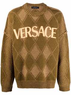 Versace джемпер с логотипом и узором аргайл