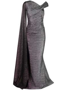Talbot Runhof платье-кейп на одно плечо с эффектом металлик