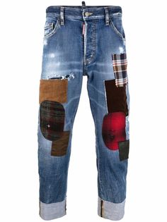 Dsquared2 укороченные джинсы в технике пэчворк