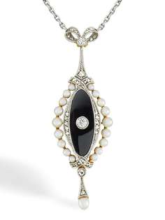 Pragnell Vintage платиновое колье Belle Époque с ониксом и бриллиантами