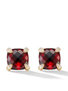 David Yurman серьги-гвоздики Châtelaine из желтого золота с бриллиантами и гранатами