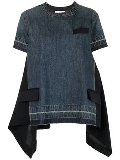 Sacai джинсовая футболка с контрастными вставками