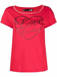 Love Moschino футболка с искусственным жемчугом и логотипом