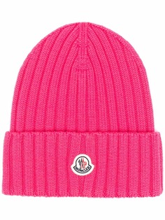 Moncler шапка бини в рубчик с нашивкой-логотипом