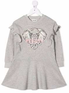 Kenzo Kids платье-свитер с оборками и графичным принтом