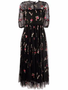 RED Valentino платье из тюля с цветочной вышивкой