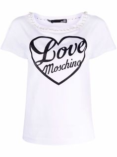 Love Moschino футболка с декоративным жемчугом и логотипом