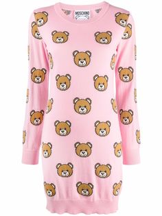 Moschino платье вязки интарсия с узором Teddy Bear