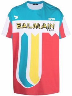 Balmain футболка в стиле колор-блок с логотипом