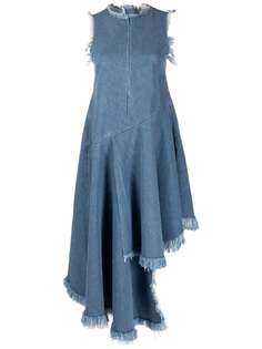 MarquesAlmeida джинсовое платье асимметричного кроя с бахромой
