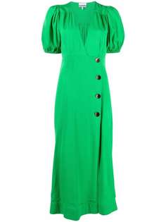 GANNI V-neck puff sleeve dress
