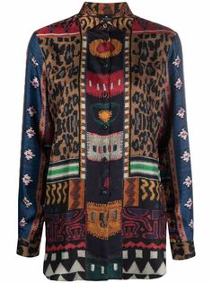 ETRO шелковая рубашка в технике пэчворк