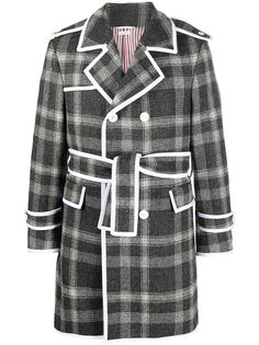 Thom Browne клетчатое пальто с завязками