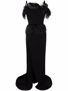 Elie Saab платье макси со страусиными перьями