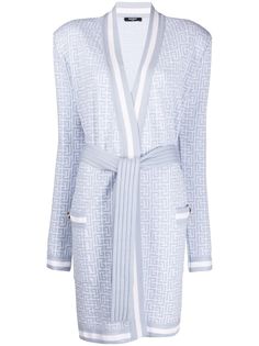 Balmain кардиган с поясом и жаккардовым логотипом