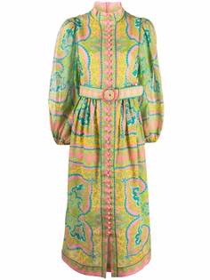 ZIMMERMANN graphic-print belted-waist dress