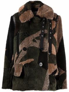 Sacai camouflage-print shearling coat
