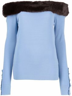 Blumarine faux-fur trim off-shoulder jumper