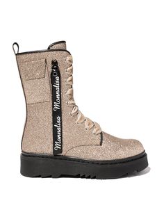 Monnalisa glitter ribbon lace-up boots