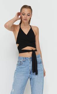 Stradivarius Топ С Завязками На Поясе Черный L