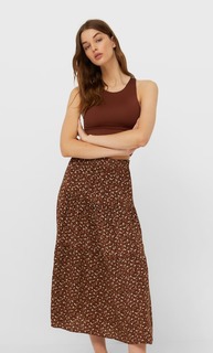 Stradivarius Длинная Юбка С Цветочным Принтом Коричневый Xl