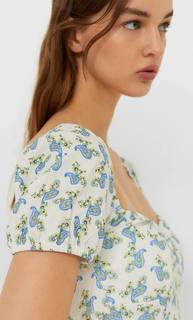 Stradivarius Короткое Платье С V-Образным Вырезом Цвет Небеленого Полотна S