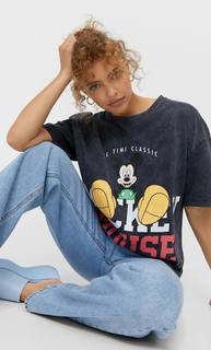 Stradivarius Футболка «Микки» В Стиле Oversize Темно-Серый Xs